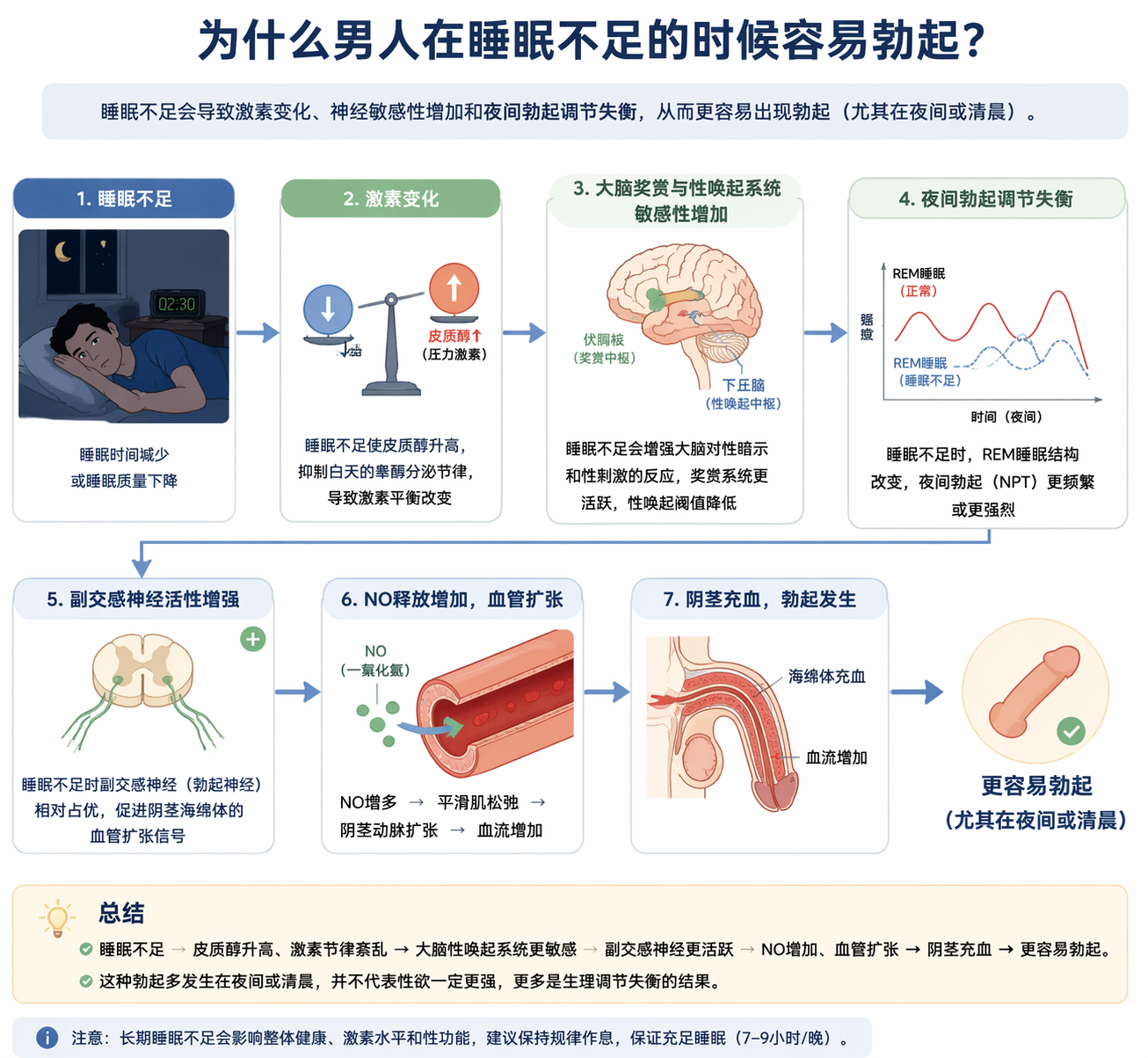 睡眠不足与男性勃起机制示意图